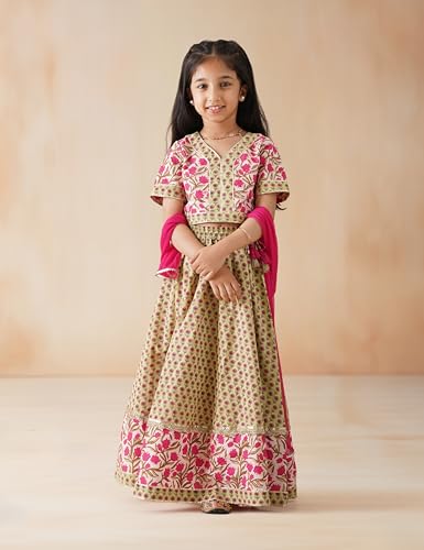 Image of Amazon Brand - Symbol Kids Girls Cotton Readymade Lehenga Choli Set (2 pcs) | Ethnic Wear