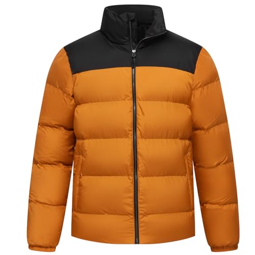 Mens Splicing Puff Jacket Water Resistant Insulated Warm Zipped Up Winter Coat with Pockets