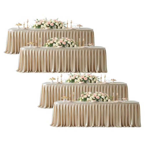 4 Pack 8ft Taupe Satin Tablecloths for Rectangle Tables Spandex Table Cover