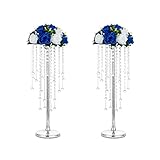 Sziqiqi 55cm Silber Vase mit Kristall Kette Hochzeit Mittelstücke für Tischdekoration – 2 Stück Hoch Vase Blumensäule Metall Vasen Bodenvasen für Party Jubiläum Empfang Verlobung