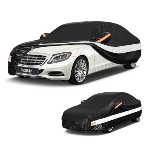 Image of 10 Layers Sedan Car Cover Custom Fit for Mercedes-Benz S-Class S250 S300 S350 S400 S450, Waterproof All Weather for Automobiles, Outdoor Full Cover Sun Dust Rain Protection with Cotton. Black