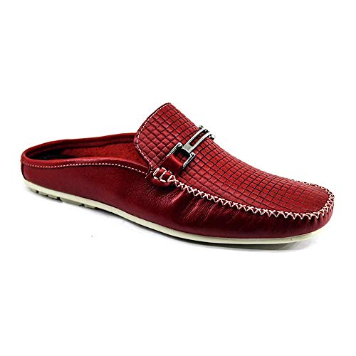Babuche Mule Casual Masculino Couro Latego Tresse Cor:Vermelho;Tamanho:40