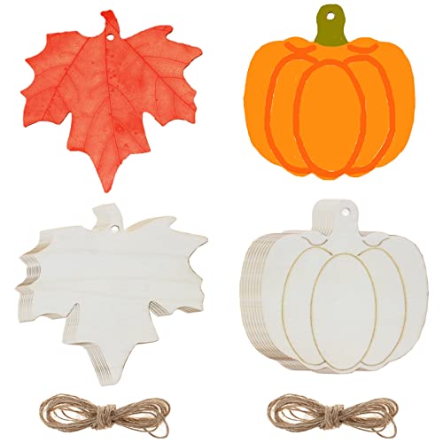 30 Pieces Wood Pumpkin Shaped Cutouts Wood Maple Leaf Unfinished Blank Wooden Crafts Hanging Gift Tags Ornaments With Hole Hemp Ropes For Fall Harvest Thanksgiving Christmas Halloween Party Decor #TOP7
