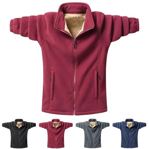 Cambkatl Mens Stand Collar Casual Fleece Jackets - Zip Up Long Sleeve Sherpa Lined Warm Winter Outdoor Coat with Pockets2