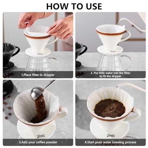 Bincoo Gotejador de café de cerâmica (tamanho 02) 4 xícaras - inclui 50 filtros - gotejador de café