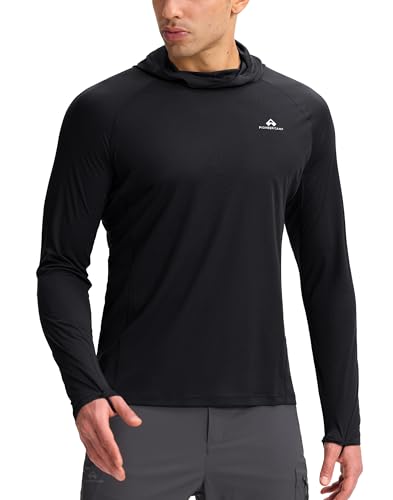 Pioneer Camp Sun Hoodie for Men Ultra Lightweight Long Sleeve Sun Protection Hoodie Shirts Quick Dry Hiking Fishing Running Black