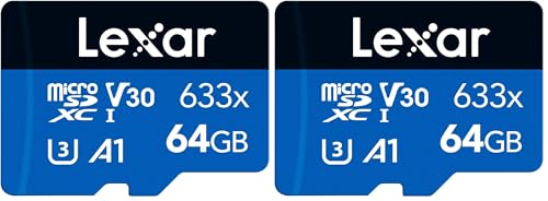 Tarjeta TF Lexar 633x microSDXC 64GB V30 A1 de alta velocidad para tablet y smartphone azul de 2 unidades