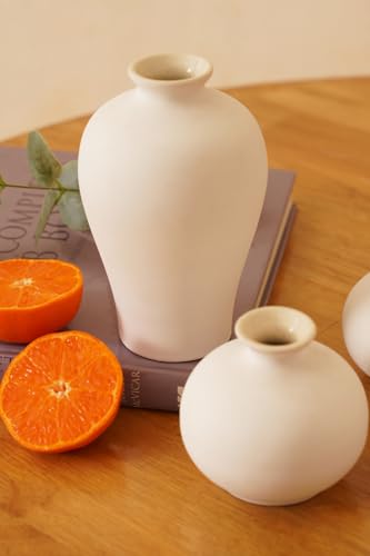 Image of PUREZENTO Ceramic White Japanese Ikebana Vase - Set of 5 | Modern Ceramic Unique Geometric Flower Vases | Vases for Home Decor, Living Room, Dining Table, Office, Shelf, Centerpiece & Showpiece
