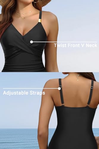 Tempt Me Womens One Piece Swimsuit - Tummy Control Bathing Suit V Neck Metal Twist Front 2025 Swimwear3
