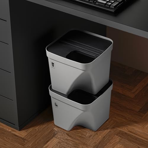 Image of 10L Dustbin with Lid | Grey | Pack of 2 | Multipurpose Garbage Bin for Kitchen, Home & Office | Wet & Dry Waste Basket for Food Waste, Recycling & Indoor Outdoor Use