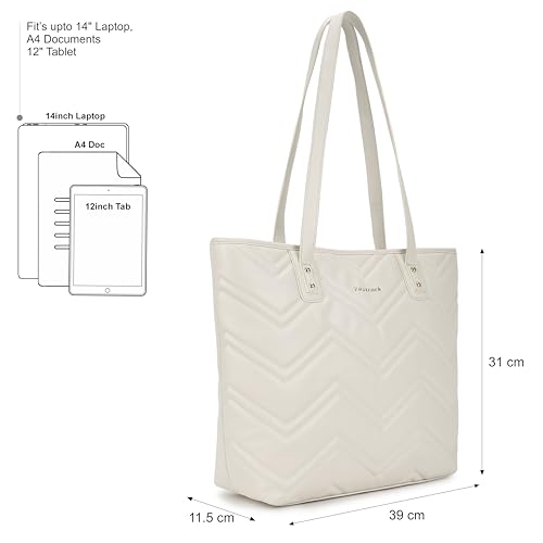 Image of Fastrack Casual Laptop Tote Bag for Girls, Large Size with a Zipper Closure and Padded Laptop Compartment, Compatible with Laptops up to 14 inches, Double Handle Type