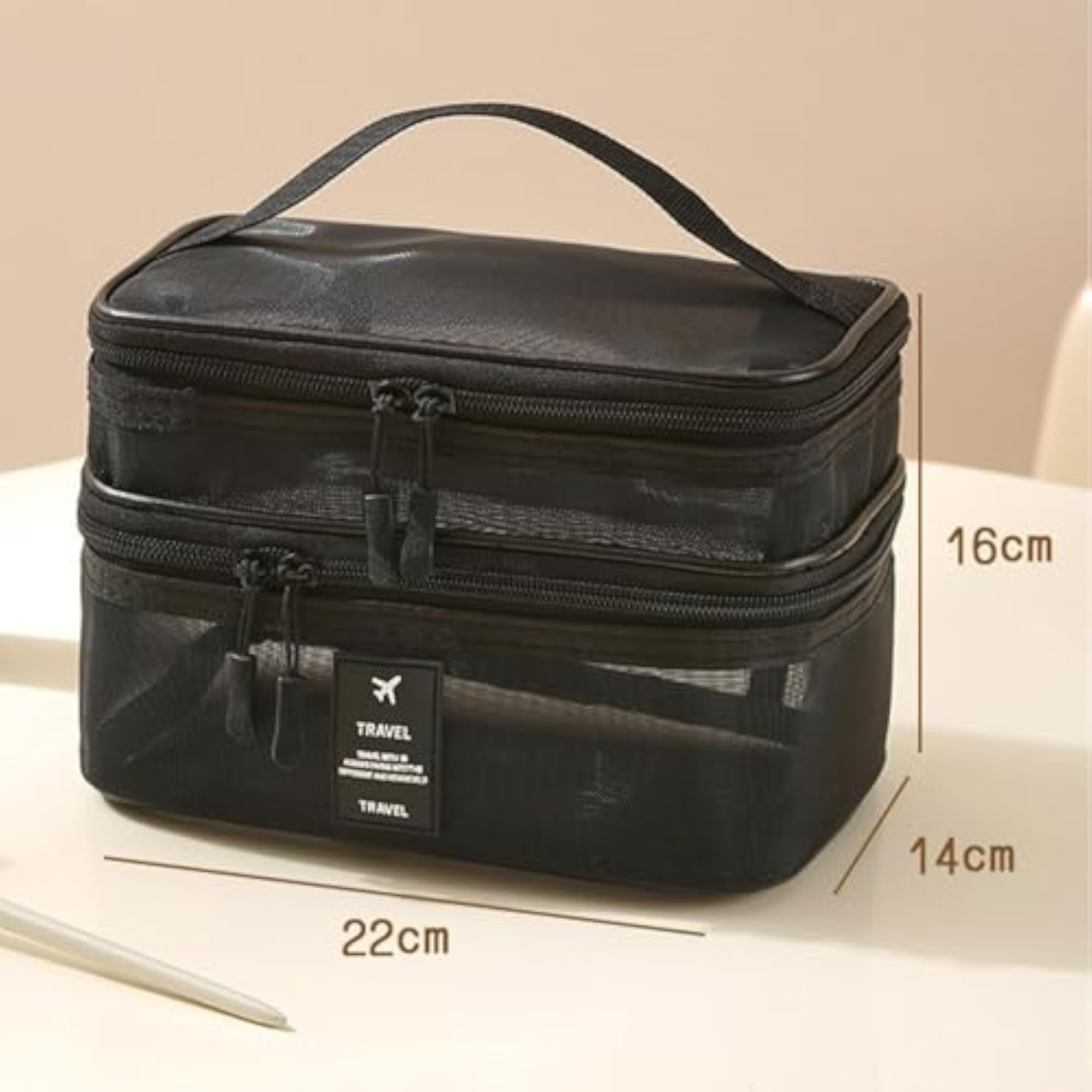 Portable Mesh Makeup Bag for Brushes, Black