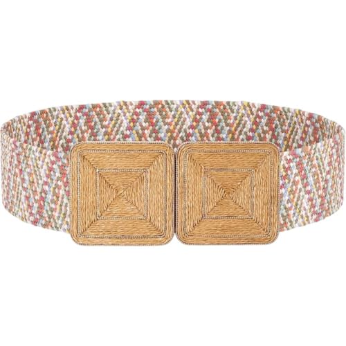 Straw Woven Elastic Belts for Women, Wide Stretch Belt for Dress Wear Ladies Braided Waist Belt Dress Belt