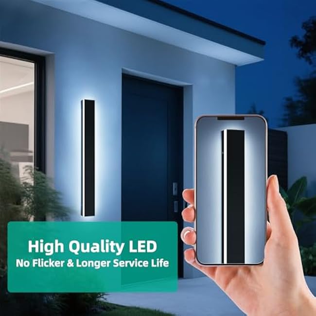 Upgrade Widened 2 Pack Long Outdoor Wall Lighting Fixture, 57inch Modern LED Wall Sconce, 3 Color 3000K/4500K/6000K, 50W, IP65 Waterproof, Black Exterior Light Fixture for Patio, Garden, Garage