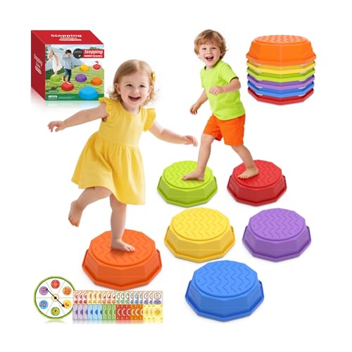 Rainbow Stepping Stones for Kids - 6PCS Non-Slip Jumping Stone Toys for Indoor Outdoor Play Games, Toddler Obstacle Course Develop Balance Coordination Skills, Birthday Gifts for Boys Girls Ages 3-5