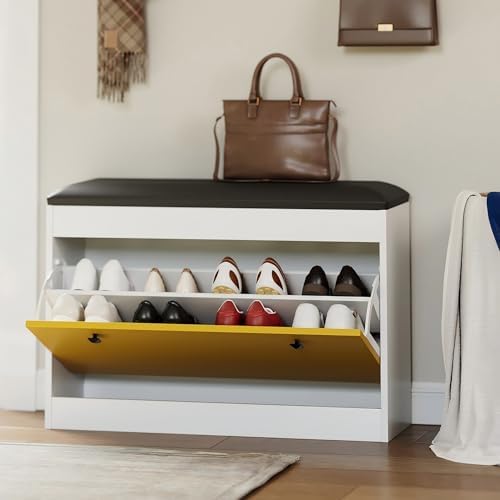 GarveeHome Shoe Storage Bench, 31.5 in Shoe Organizer Bench with ...