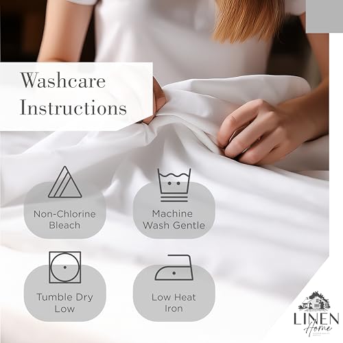 Image of Linen Home 100% Cotton Printed Percale Sheet Set Queen Size, 4 Piece Deep Pocket Floral Bedding, Crisp Cool & Breathable, Fade-Resistant Design, Hotel Luxury, Long-Staple Cotton, Grey Silhouette