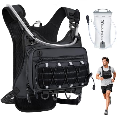Image of BECOJADDE Running Vest for Men with 2L Water Bladder Tactical Hydration Backpack Adjustable Lightweight Chest Pack for Marathon Hunting Cycling
