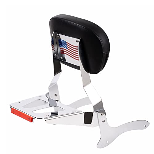 Gamyipp Powersports Sissy Bar With Backrest Flag Pattern Luggage Rack For Yamaha Vstar 1100 Xvs 1100 Classic Custom 1998 To 2016 (Silver) #TOP3