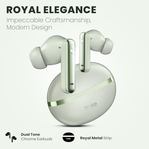 Image of truke Q1 Lite True Wireless in Ear Earbuds, 48H Playtime Ear Buds, Crystal-Clear Calls, Fast Charging, Elegant Royal Design, Bluetooth 5.4, Noise Cancellation, Gaming Mode (Mint Green)