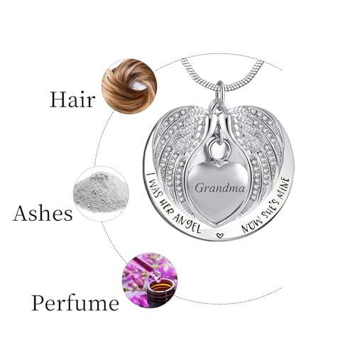 PREKIAR Angel Wing Urn Necklace for Ashes, Heart Cremation Memorial Keepsake Pendant Necklace Jewelry with Fill Kit and Gift Box4