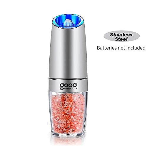 [Set Of 2] Automatic Gravity Electric Salt & Pepper Grinder Shaker Pepper Mill. Adjustable W/Stand, Battery Powered Led Light,One Hand Operation Salt And Pepper Grinder Set By Good Products #TOP7