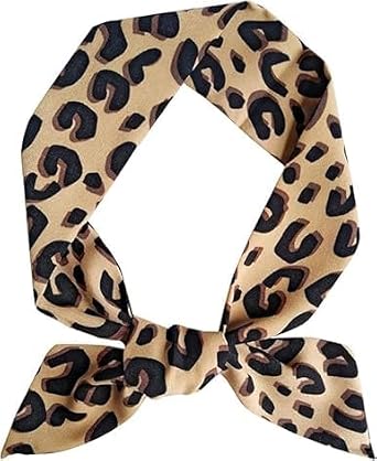 GANPUB Brown Leopard Neck Tie Chic Skinny Scarf Hairband Stylish Purse Silk Feeling Scarf for Women, Womens Fashion Scarves and Leopard Wraps