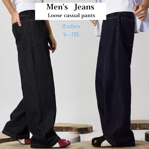 Jeans Men's Wide-Legged Jeans Vintage Loose Casual Pure Color Popular Men's Straight and Floor Length Loose Pants Fashion2