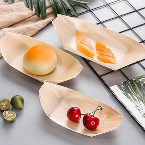 Platos desechables de madera Lurrose 50 uds forma barco miniatura 5