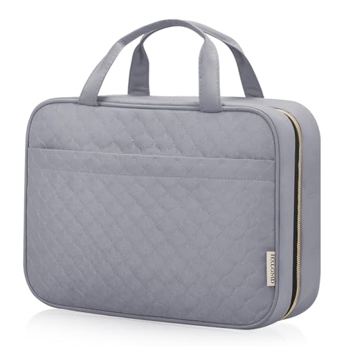 HXLGMD Travel Size Toiletry Bag for Women, Portable Cosmetic Bag with Hanging Hook, Travel Essentials Water-resistant Makeup Organizer for Accessories, Shampoo, Full-size Container, Toiletries