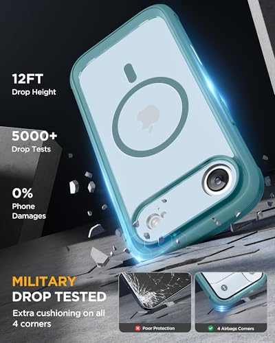 Image of Miracase Magnetic for iPhone Air Case 6.5 inch [Compatible with MagSafe] Full-Body Phone Case with Built-in Glass Screen Protector & Camera Control,Drop Proof iPhone 17 Air Case Cover, Green