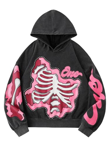 SOLY HUX Men's Goth Graphic Hoodies Y2k Novelty Printed Hooded Sweatshirt Casual Pullover Tops