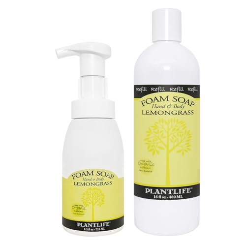 Plantlife Lemongrass Foam Soap Value Set - Gentle, Moisturizing, Plant-based Foam Soap for All Skin Types - Ideal for use as a Hand & Body wash, Shaving Cream, and Foaming - Made in CA 8.5-16 oz