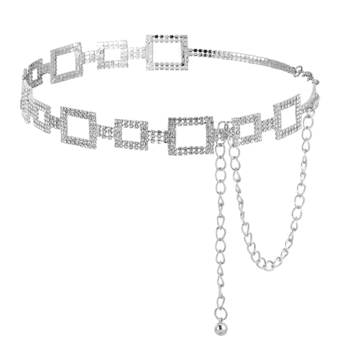 Sparkly Rhinestone Dress Belt, Silver Crystal Chain Belt, Fashion Waist Accessories for Women, Adjustable Bling Belts for Wedding Party