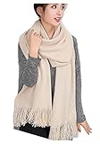 Wander Agio Women's Warm Long Scarves Winter Scarfs Pure Color Scarf Tassel Beige