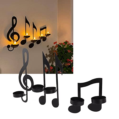 Black Music Note Wall Sconce,Vintage Art Musical Note Candle Holders,Treble Clef Musical Note Wall Decor for Home Office Classroom,Housewarming Gift, 4pcs