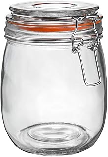Argon Tableware 750ml (0.75 Litre) Clear Glass Storage Jar with Orange Airtight Silicone Seal and Metal Clip Lid - 26.4oz Empty Kitchen Food Container