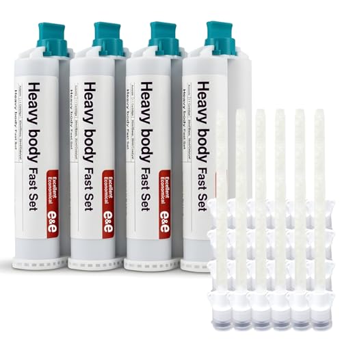 Image of E&E Heavy Body Fast Set, Set of 4 X 50ml Cartridge + 24 Mixing Tips, 40 Seconds Working Time, 2 Minutes Setting time - High Viscosity Material