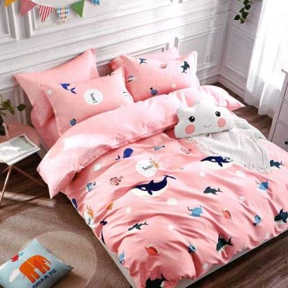 MORADO Premium Glace Cotton Cartoon Design Duvet Cover - Single, Pink Color with Zipper-image-2