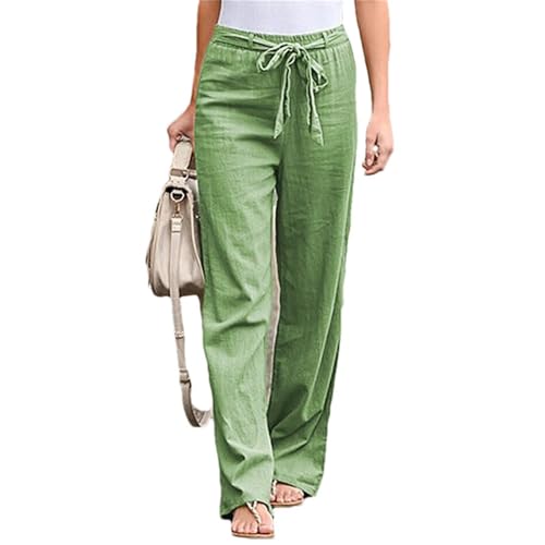 Women's Elastic Waist Cotton Linen Lace-Up Loose Thin Casual Vacation Pants