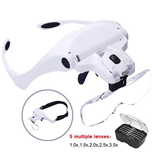 AORAEM Magnifying Glass Headband Magnifier w/ LED Light Professional for Eyelash Extensions, Jewelry
