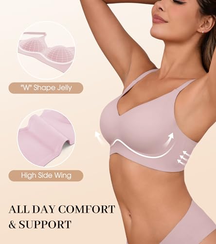 Image of DEANGELMON Seamless Bras for Women No Underwire Comfortable Push Up Bra V Neck Wireless Bralette Full Coverage Wire Free
