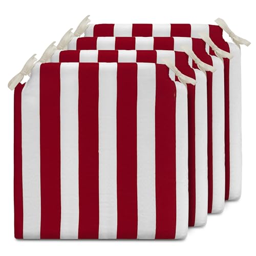 TIENDA EURASIA - Cojines para Sillas de Terraza | Pack de 4 Unidades | Estampado de Rayas | Medida 40 x 40 x 4 cm | Funda Lavable con Cremallera | 2 Cintas de Sujeción | Relleno de Espuma (Granate)