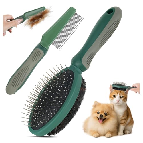 2PCS Pet Grooming and Deshedding Tools, 2-In-1 Double-Sided Cat Brush