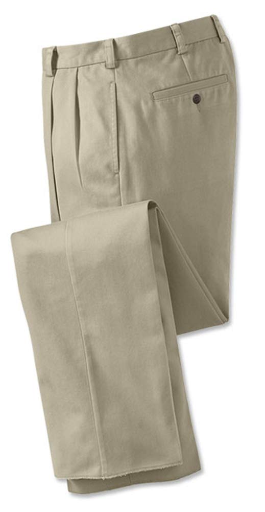 Men's Wrinkle-Free Cotton Stretch Chinos Pleated, Khaki, Cuffed