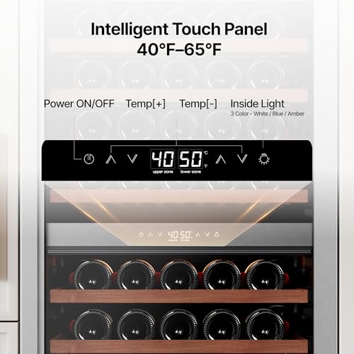 Image of Ca'Lefort Wine Fridge Dual Zone, 155 Bottle 24 Inch Wine Cooler Refrigerator, 40-65F Refrigerator with Glass Door, 3 LED Built-in /Freestanding Fridge for Bar /Kitchen /Resterant (Right-Hinged)