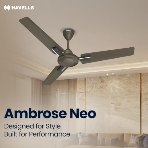 Image of Havells 1200mm Ambrose Neo Energy Saving Ceiling Fan| High Speed, High Air Delivery| Strong & Powerful Motor|Air Delivery: 220 m /min| Speed: 370 RPM| 2 Year Warranty |(Pack of 1, Cocoa Brown)
