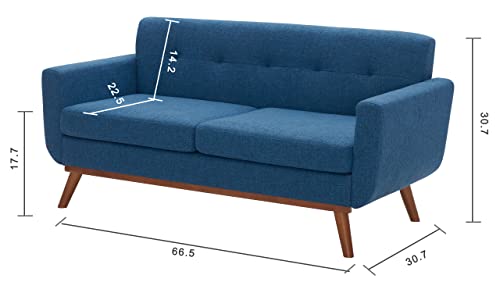Image of Kingfun 65 inch W Loveseat Sofa with Ottoman Coffee Table, Mid Century Modern Love Seat Couches for Living Room, Button Tufted Upholstered Love Seats Furniture Set, Blue