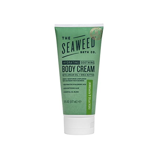 Seaweed Bath Co. Hydrate Body Cream, Eucalyptus Peppermint Scent, 6 Ounce, Nourishing Hand & Body Lotion Moisturizer for Dry Skin, with Sustainably Harvested Seaweed, Kukui Oil, Hyaluronic Acid