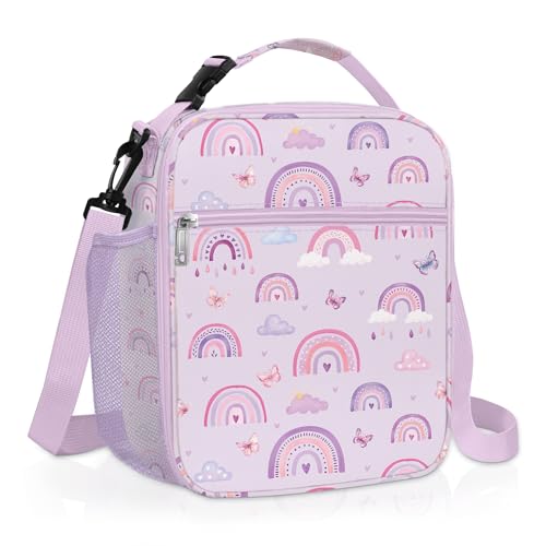 Clastyle Bolsa Termica Porta Alimentos Infantil Arcoíris Bolsa Almuerzo Bebe Pequeña Portátil Bolsa Comida Niños para Escolar Picnic, Púrpura